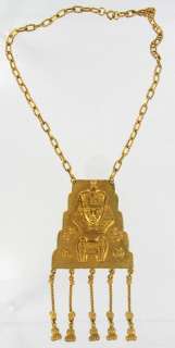 VINTAGE EGYPTIAN REVIVAL PHAROH GOLD PENDANT NECKLACE  
