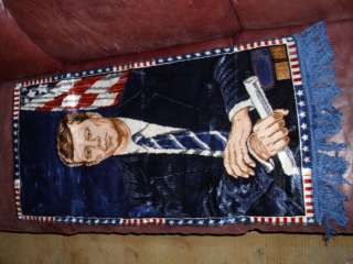 JFK Wall Tapestry Velvet Wall Hanging w/Fringe Mint 65  