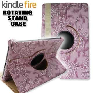 Leopard Kindle Fire Rotating Case Cover/Car Charger/USB Cable/Stylus 