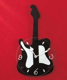   Guitar   Black & White Wooden Music Wall Clock w/ Glass Faceplate New