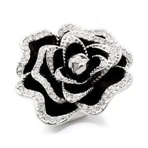    ES8703 Silver Tone Austrian Crystal Black Rose Ring Jewelry