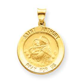 14K GOLD St Saint Anthony Medium round medal charm  