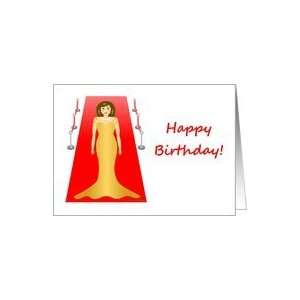  Happy Birthday Woman In Gold Dress On Red Carpet Card 