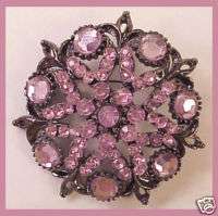 LARGE PINK Rhinestone Brooch PIN Jewelry Vintage Silver Comes with 
