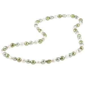  Multi colored Green Freshwater Pearl 28 inch Necklace (9 