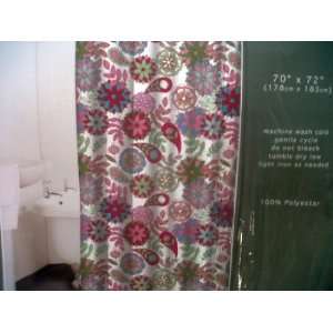 Purple Pink Aqua Green Floral Paisley Fabric Shower Curtain  
