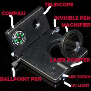 IN 1 Magnifier LED light UV COMPASS LASER POINTER F07  