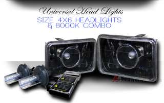 Universal 4x 6 JDM Black Housing Crystal Lens Projector Headlights 