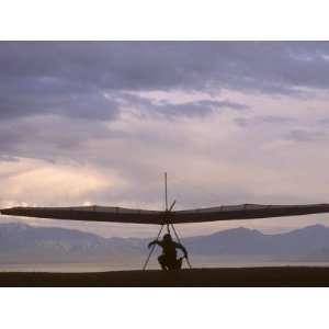 Hang Glider and Pilot Wait to Launch at Point of the Mountain 