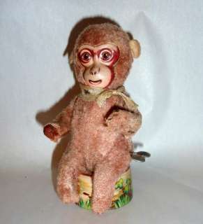 VINTAGE 1930S WIND UP TIN FACE 6 JAPAN MONKEY TOY  