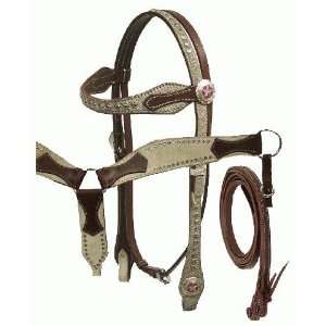  Hair On Horse Tack Headstall Breast Collar Set With Pink 