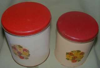 Vintage Retro Small Canister Set X 2 Red White Flowers  