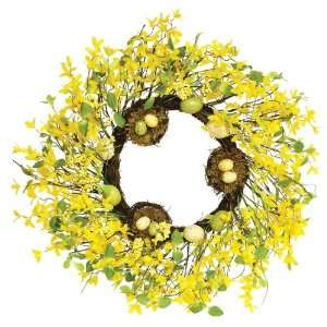  Melrose Yellow Forsythia Wreath with Twig Nests and Eggs 