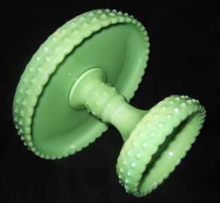 Milk Green Glass Hobnail Cup Cake Desert Stand LE Smith  
