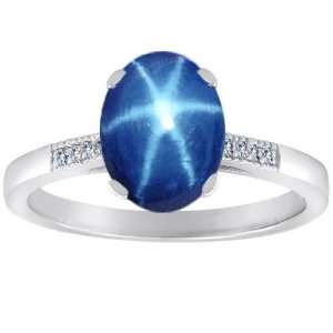   Created Oval Star Sapphire and Diamonds Ring(MetalWhit Jewelry