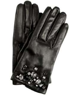Prada black leather jeweled gloves   