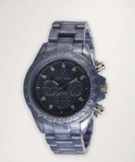   indigo plastic Pearlized Plasteramic chronograph link bracelet watch