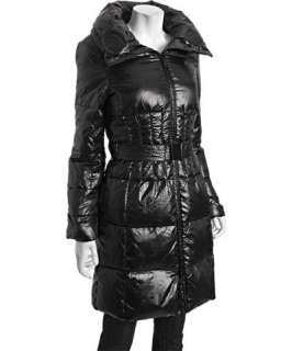 Calvin Klein black quilted zip front belted down coat