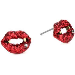 Betsey Johnson Glitter Critter Red Lip With Fangs Stud Earring 