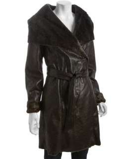 Hawke & Co. brown faux leather faux fur lined tie waist coat