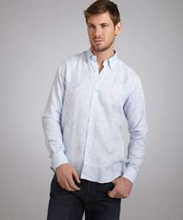 Etro light blue paisley print cotton linen button down shirt   