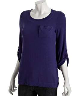 Splendid purple slub jersey 3/4 sleeve pocket t shirt   up to 
