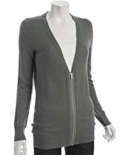 Hayden grey stone cashmere v neck zip front cardigan   up to 