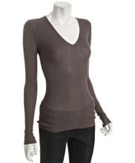 Inhabit raisin ribbed cotton v neck sweater  