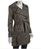 London Fog green cotton blend zip collar belted trench style 