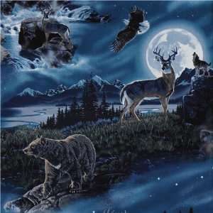  blue night landscape fabric deer bear Robert Kaufman (Sold 
