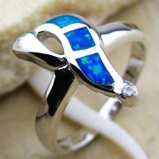 BLUE FIRE OPAL Silver Gemstone Ring SZ #8  