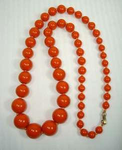   Beaded Red & Burnt Orange 60s 70s Necklace Graduated 33 Long  