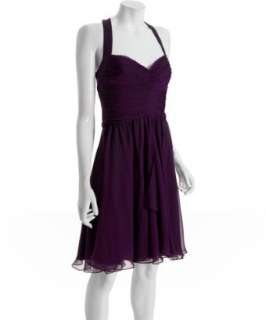 Vera Wang Lavender Label plum ruched chiffon v neck halter dress 