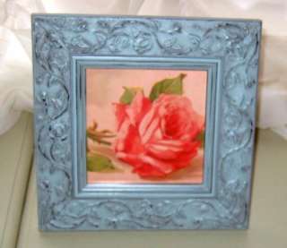 BLU Wood Distressed Picture/Photo Frame~PINK ROSE PRINT  