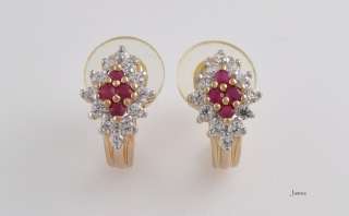 Sterling Silver w/ Gold Wash and Genuine Ruby Pierced Earrings  