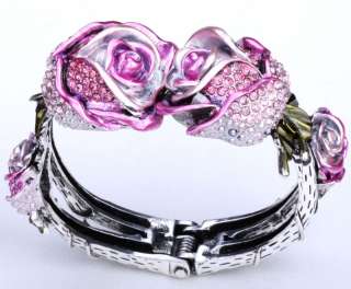 Pink crystal rose flower cuff bracelet 39;matching ring brooch 