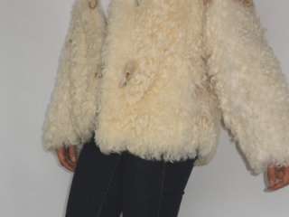   NEW SHAGGY 70 ANGELIC WHITE MONGOLIAN LAMBS FUR COAT WITH HAT  