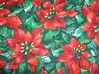 Christmas Floral Red Poinsettias Green Cotton Quilt Fabric 2 Yards