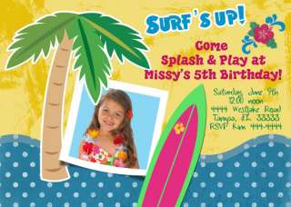 LUAU BIRTHDAY PARTY SURF POOL INVITATIONS (U PRINT)  