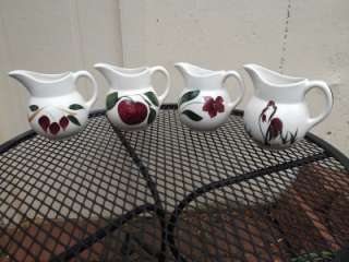  POTTERY PITCHERS, STAR FLOWER, APPLE, TEAR DROP AND ROOSTER DESIGNS 