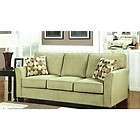 Moss fabric upholstered sleeper pull out sofa with wood