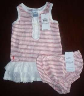 RALPH LAUREN Layette Baby Girls Dress Red White Stripe 6 m New NWT 