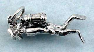 Scuba Diver necklace pendant cast in Sterling Silver complete with 