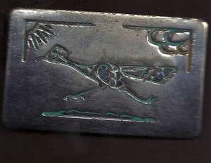 Vintage ROADRUNNER BELT BUCKLE Bird Blue Silver inscribed Chambers 