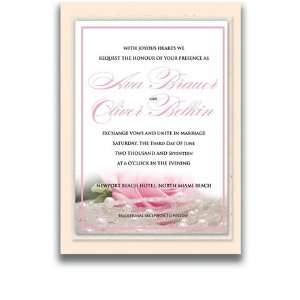   Rectangular Wedding Invitations   Pink Rose n Pearls