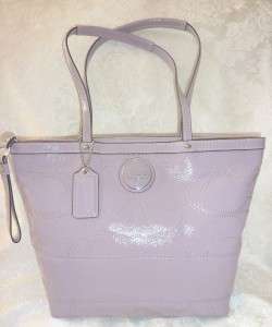   15142 Lavender Purple Leather Stitches Sig. Stripe Tote Shoulder Bag