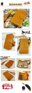 Ostrich style leather diary case wallet case # Brown for iphone4 