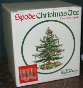 SPODE Christmas Tree HIGHBALL GLASSES EUC Holiday Party glass 