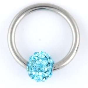One Stainless Steel Captive Bead Ring 16g 3/8, Tiffany Gem Bead 5mm 