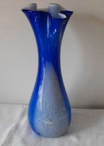 Blue & White Art Glass 15.75 Floor or Table Vase  